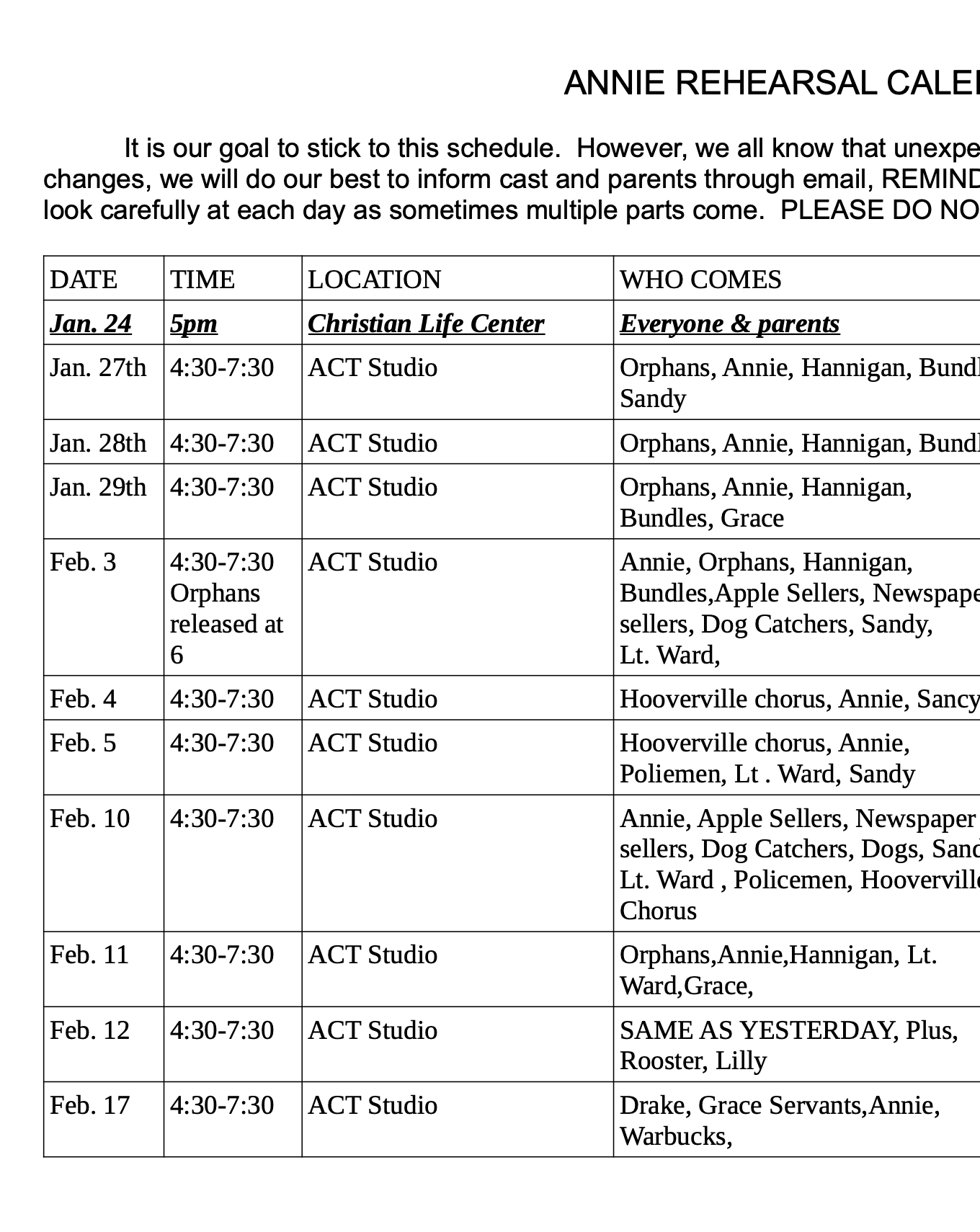 Rehearsal Calendar